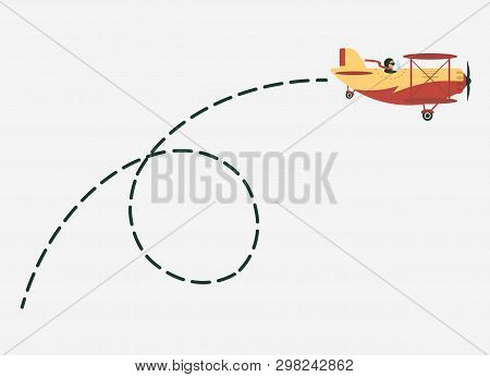 Plane With Path Of Movement, Airplane Route, Trajectory Dotted Line