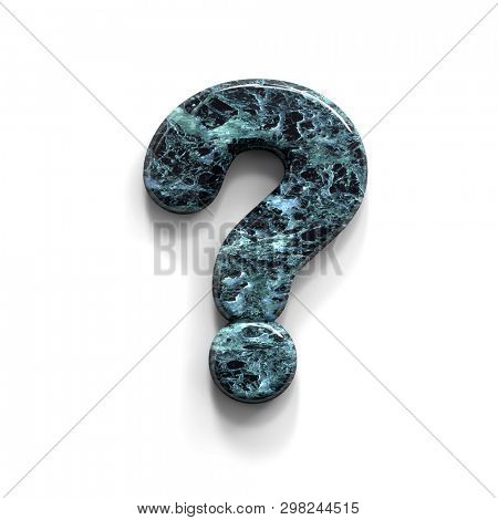 Marble interrogation point - 3d blue stone symbol isolated on white background. this alphabet is perfect for creative illustrations related but not limited to Death, architecture, luxury...