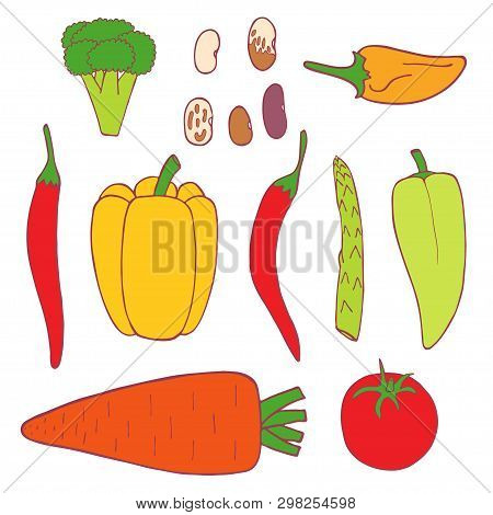 Vector Hand Drawn Set Of Doodle  Isolated Vegetable, Great Design For Any Purposes.