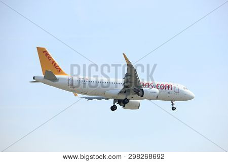 Amsterdam, The Netherlands - March 31st, 2017: Tc-nbi Pegasus Airbus A320neo Approaching Polderbaan 