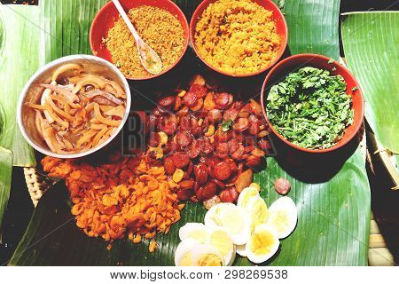 Ingredients Steamed Fried Rice In Lotus Leaf Close Up