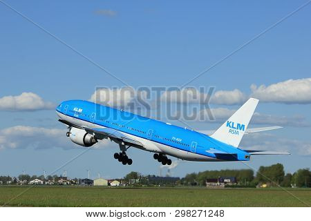 Amsterdam The Netherlands - May 3rd 2018: Ph-bqn Klm Royal Dutch Airlines Boeing 777-200 Takeoff Fro