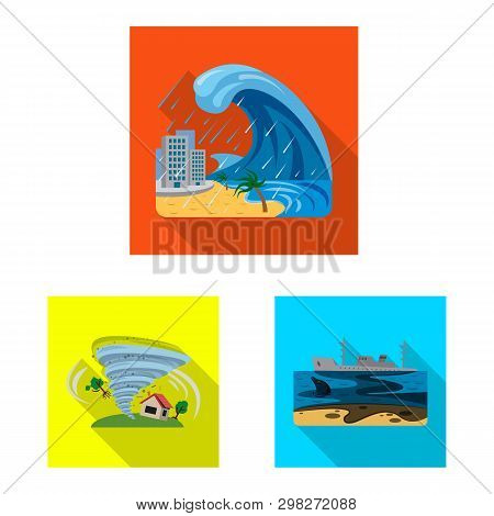 Vector Design Of Natural And Disaster Sign. Set Of Natural And Risk Stock Vector Illustration.