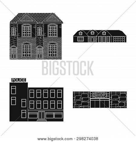 Isolated Object Of Building And Front Symbol. Set Of Building And Roof Vector Icon For Stock.