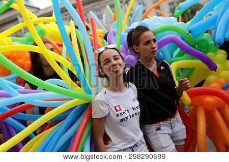 Sofia, Bulgaria - 9 June 2018: Young Girls Participate In The Annual Lgbt Sofia Pride Parade For Equ