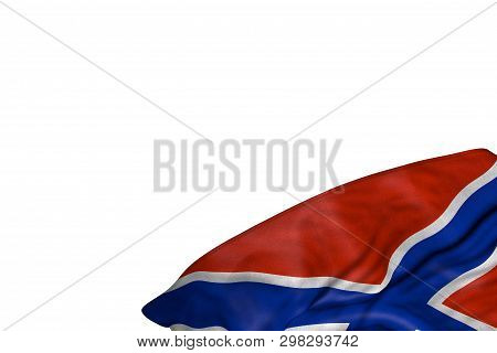 Beautiful Novorossia Flag With Big Folds Lying Flat In Bottom Right Corner Isolated On White - Any H