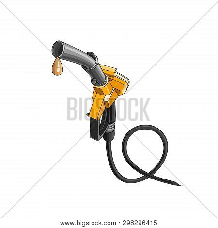 Yellow Fuelling Nozzle With Drop Of Fuel Illustration Isolated