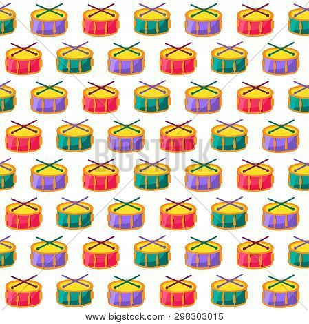 Drums With Sticks Flat Vector Seamless Pattern