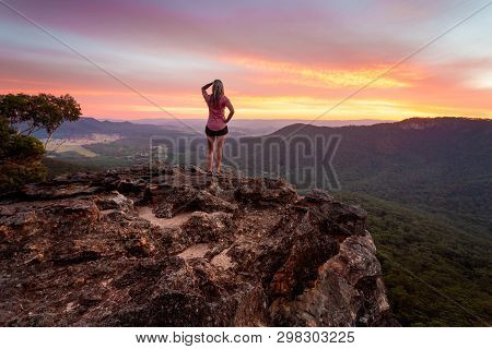 Chilling Out And Watching The Stunning Sunset After A Long Active Day Hiking In Blue Mountains. View