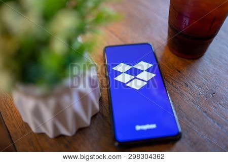 Chiang Mai, Thailand - Mar. 24,2019: Xiaomi Mi Mix 3 Mobile Phone With Dropbox On Screen. Dropbox Is