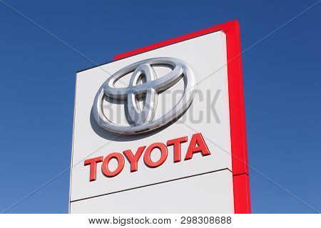Odder, Denmark - March 30, 2018: Toyota Logo On A Panel. Toyota Motor Corporation Is A Japanese Auto