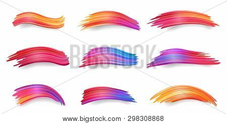 Gradient Of Colorful Smears, Red To Orange, Purple, Blue Brush Strokes, Acrylic Paint Daub Or Set Of