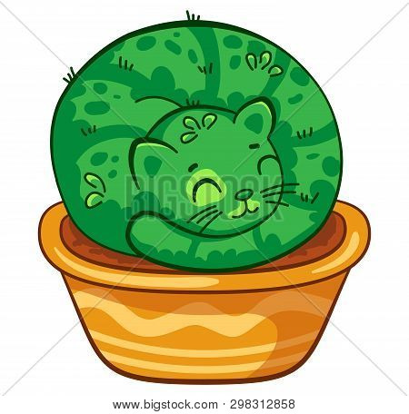 Cat Cactus Lying Pot Vector &amp; Photo (Free Trial) | Bigstock