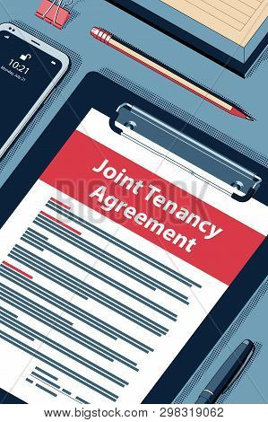 Joint Tenancy Agreement - Handsome Vector Halftone Isometric Illustration.