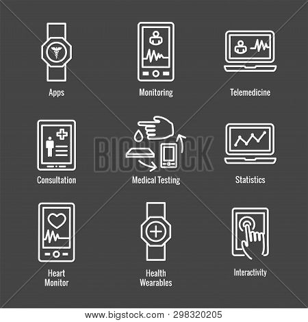 Digital Health Icon Set - Wearable Technology Web Header Banner