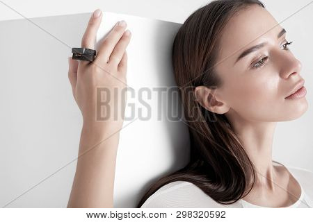 Young Pure Brunette On White