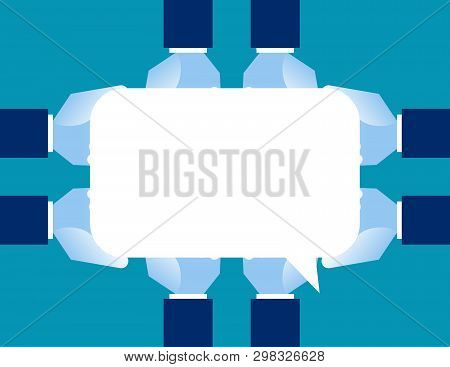 Group Of Hand Holding Speech Bubble. Concept Communication Vector Illustration.