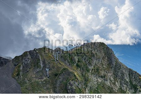 Mountain Landscape With Rocky Slopes On Krasnaya Polyana.