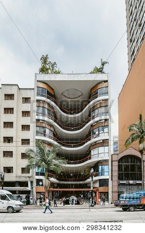 Sao Paulo Sp, Brazil - February 27, 2019: Facade Of Galeria Do Rock. Mall With Stores That Sells Pro