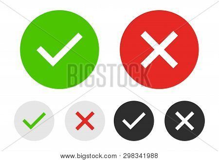 Set Of Chek Marks With Green, Red, Grey, Black And White Colours. Yes Or No Accept And Decline Symbo