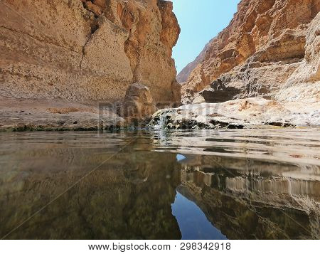 Wadi Shab,amazing Canyon With Stone Cliffs And Fresh Clean Water,sultanate Of Oman