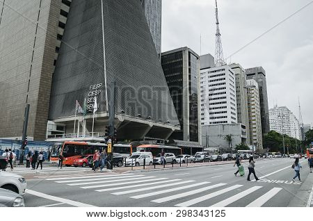 Sao Paulo Sp, Brazil - March 01, 2019: Building At Paulista Avenue Of Centro Cultural Fiesp - Ciesp,