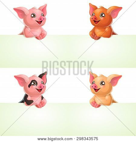 Set Four Pig And Banner On White