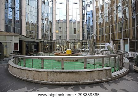 Belgrade, Serbia - February 14, 2016: Zepter Office Building With Modern Art Sculpture In Belgrade, 