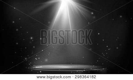 Stage Spot Lighting. Empty Floodlit Podium On Dark Background. Vector Illustration