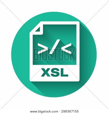 White Xsl File Document Icon. Download Xsl Button Icon Isolated With Long Shadow. Excel File Symbol.