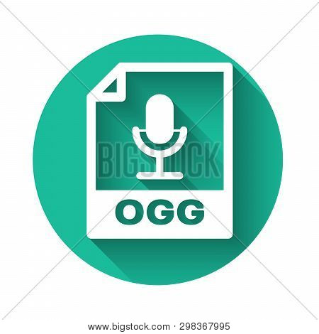 White Ogg File Document Icon. Download Ogg Button Icon Isolated With Long Shadow. Ogg File Symbol. G