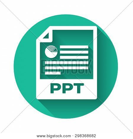 White Ppt File Document Icon. Download Ppt Button Icon Isolated With Long Shadow. Ppt File Presentat