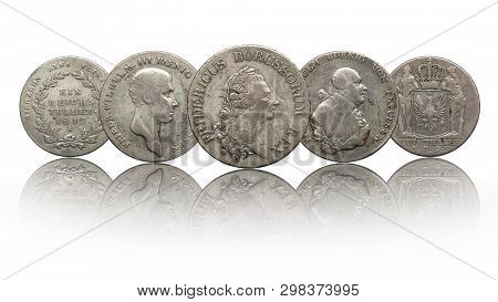 Germany German Silver Coins Thaler Prussia Isolated On White Background