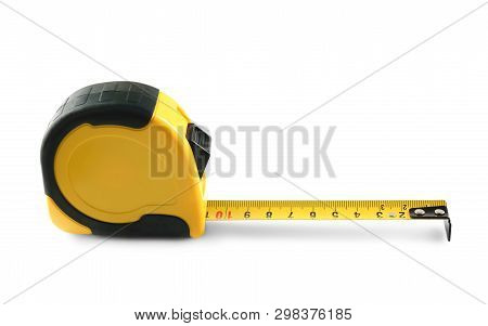 Metal Measuring Tape On White Background. Construction Tool