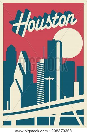 Houston Texas Skyline Usa  Postcard Vector Illustration