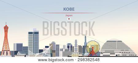 Vector Illustration Of Kobe City Skyline On Colorful Gradient Beautiful Daytime Background