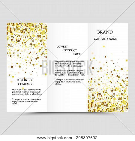 Modern Creative Three Times Business Brochure Template With Gold Glitter On A White Background.