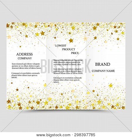 Modern Creative Three Times Business Brochure Template With Gold Glitter On A White Background.