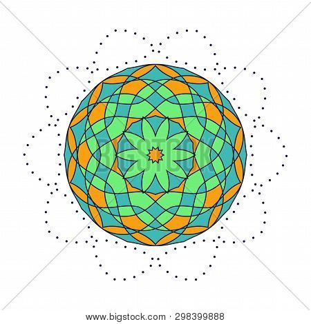 Stylized Flower Design Isolated On White Background, Round Design Element, Modern T-shirt Print