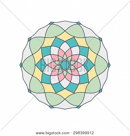 Stylized Flower Design Isolated On White Background, Round Design Element, Modern T-shirt Print