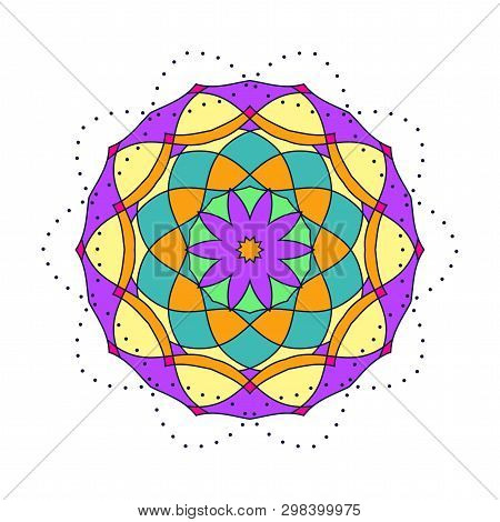 Stylized Flower Design Isolated On White Background, Round Design Element, Modern T-shirt Print