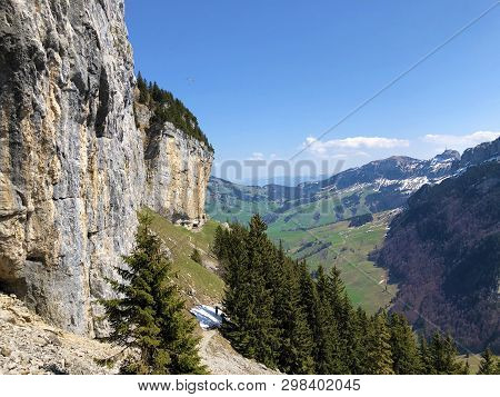Äscher Cliff Or Äscher-felsen (aescher-felsen Or Ascher-felsen) In The Alpstein Mountain Range And I