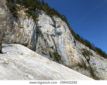 Äscher Cliff Or Äscher-felsen (aescher-felsen Or Ascher-felsen) In The Alpstein Mountain Range And I