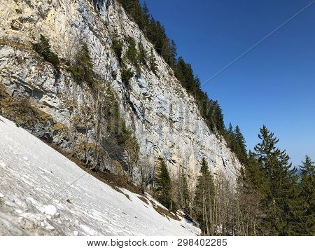 Äscher Cliff Or Äscher-felsen (aescher-felsen Or Ascher-felsen) In The Alpstein Mountain Range And I