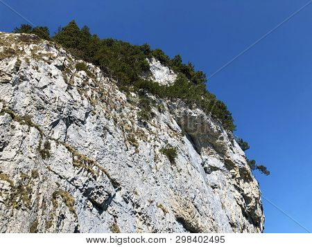 Äscher Cliff Or Äscher-felsen (aescher-felsen Or Ascher-felsen) In The Alpstein Mountain Range And I