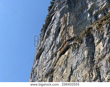 Äscher Cliff Or Äscher-felsen (aescher-felsen Or Ascher-felsen) In The Alpstein Mountain Range And I