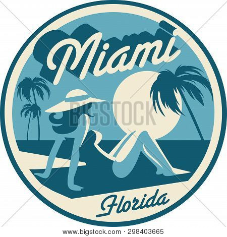 Miami Florida Beach Retro Style Postcard Vector Illustration