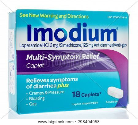 Winneconne, Wi -  26 April 2019: A Package Of Imodium Medicine For Heartburn, Gas And Bloating On An
