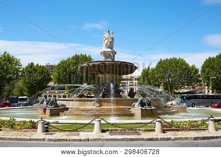 Provence France - 21 June 2016: A View Of Fountain De La Rotonde