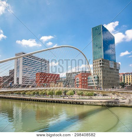 Colorful And Modern Bilbao Bridge, Basque Country, Spain.